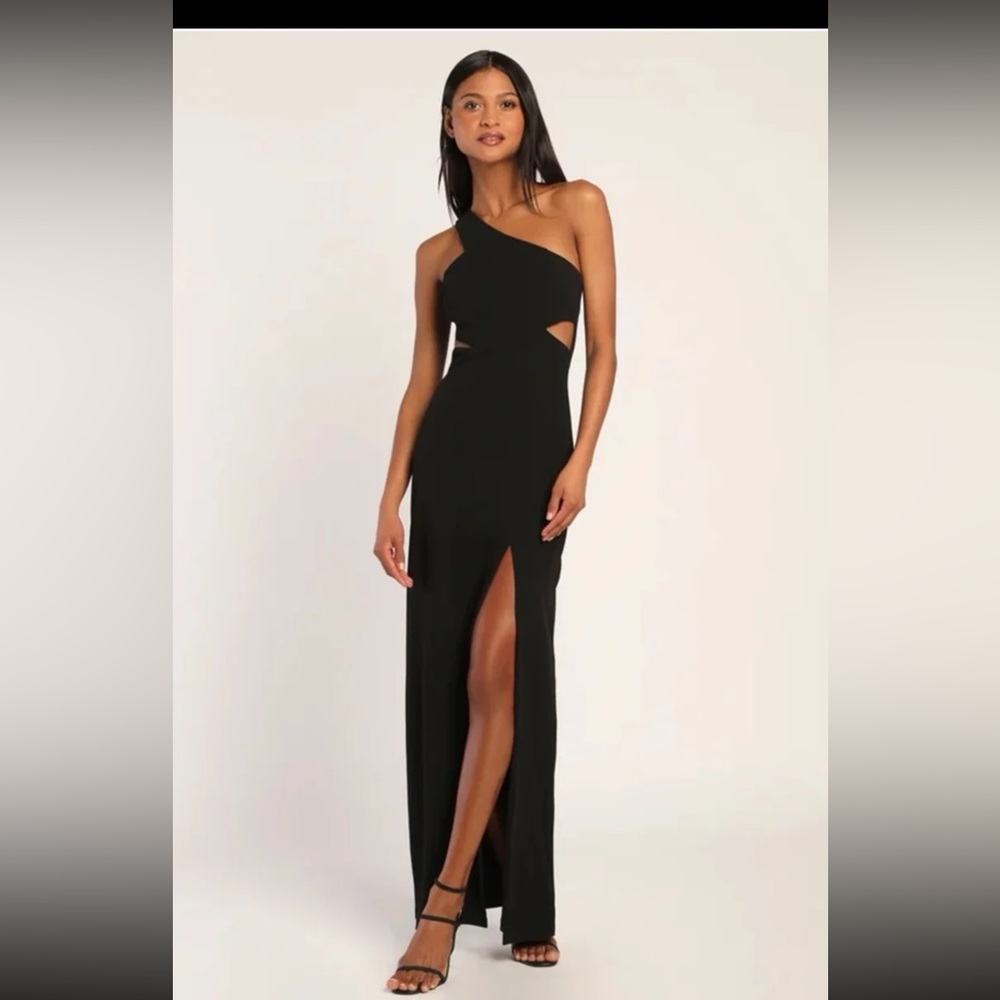 NWT Lulus Show-Stopping Style Black One-Shoulder Cutout Maxi Dress 
size Large - Picture 3 of 12